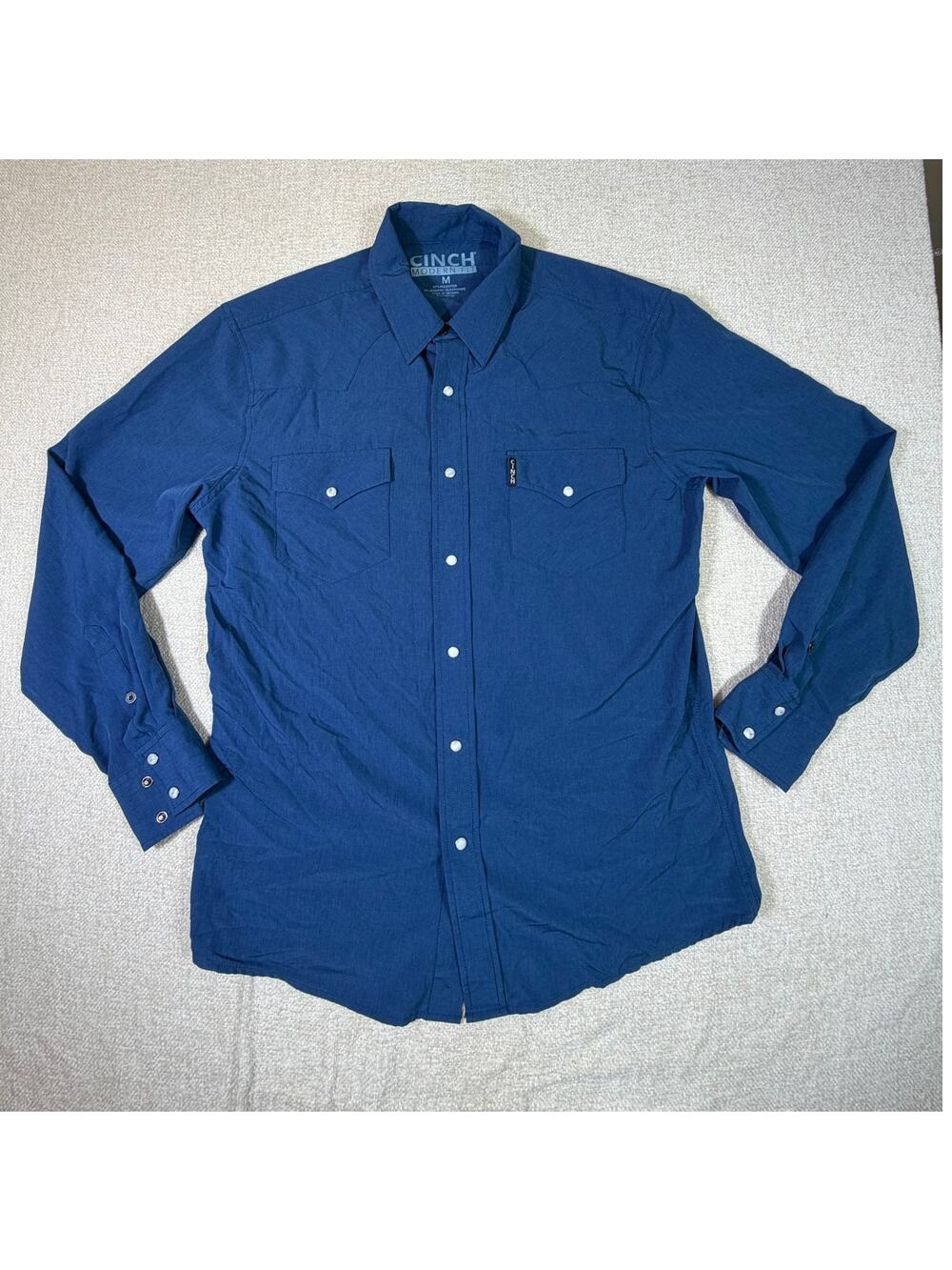 Cinch Men's Medium Blue Modern Fit Pearl Snap Western Long Sleeve Shirt Rodeo